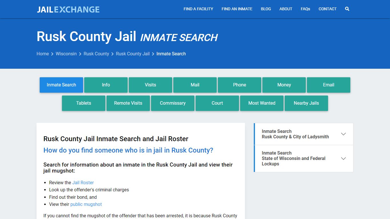 Inmate Search: Roster & Mugshots - Rusk County Jail, WI